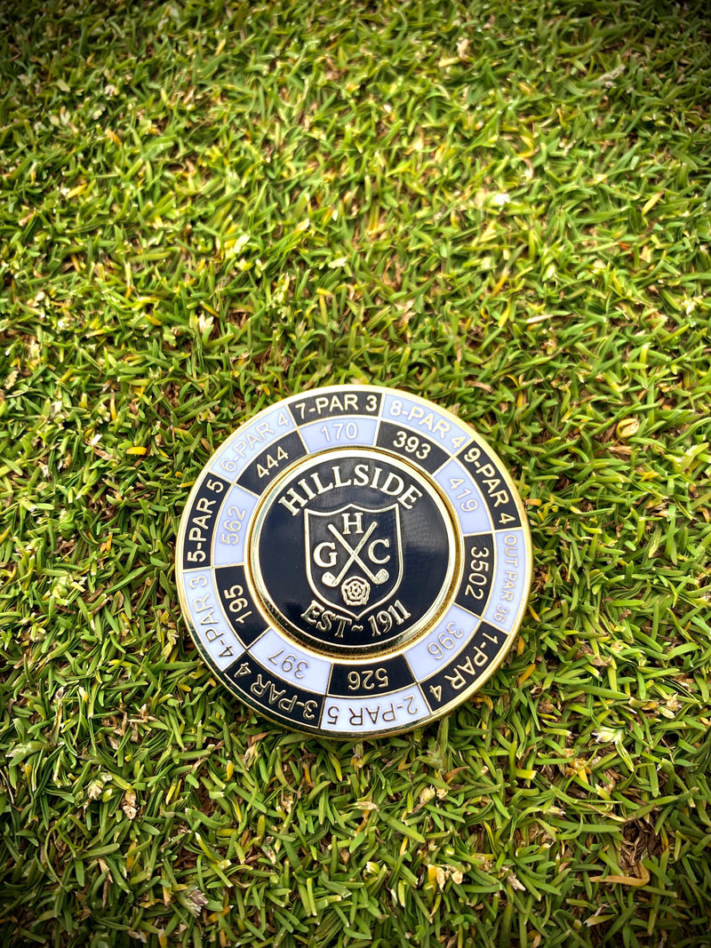 Hillside Poker Chip Yardage Golf Ball Marker - Black/White - Hillside Poker Chip Yardage Golf Ball Marker - Black/White - Hillside Golf Club